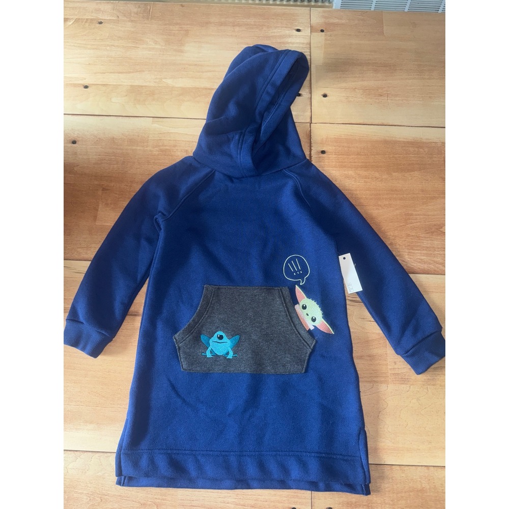 Kids Star Wars Spotted Zebra Blue Hoodie Dress Child Size 3T Grogu‎ Stitch